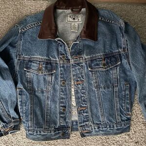 ACME Vintage kid Classic Blue Denim Jacket with Dark Brown Leather Collar